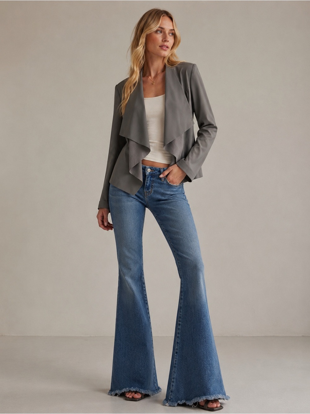 Zara Basic Collection Gray Draped Open-Front Blazer – Size S